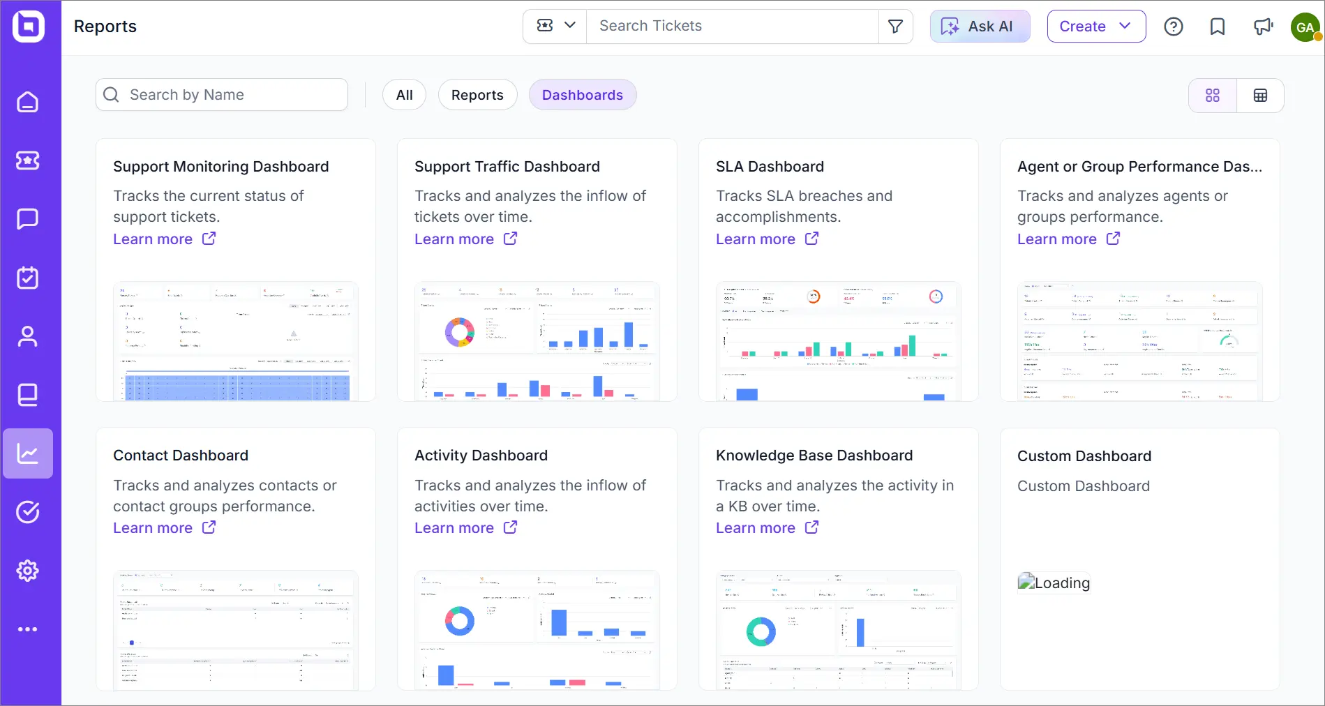 Reports and Analytics Dashboards in BoldDesk for customer data management