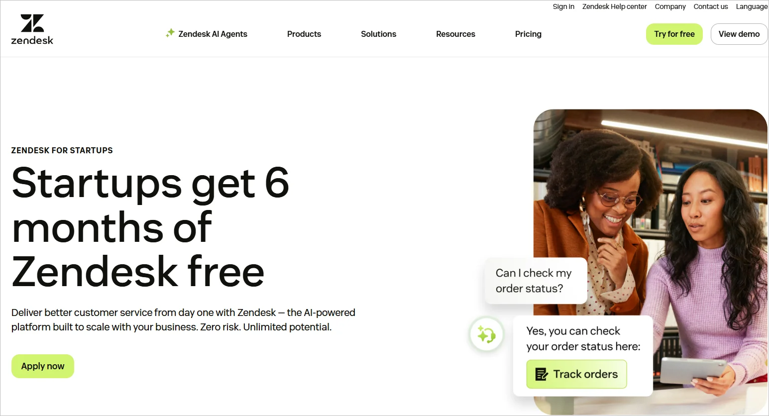 Zendesk free help desk software for startups illustration highlighting customer support and startup program features.
