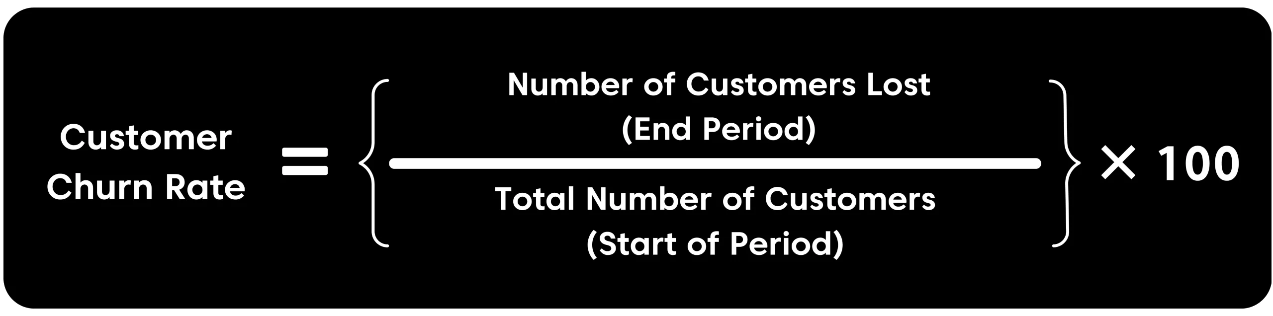 Customer Churn Rate formula for tracking customer retention and business performance.