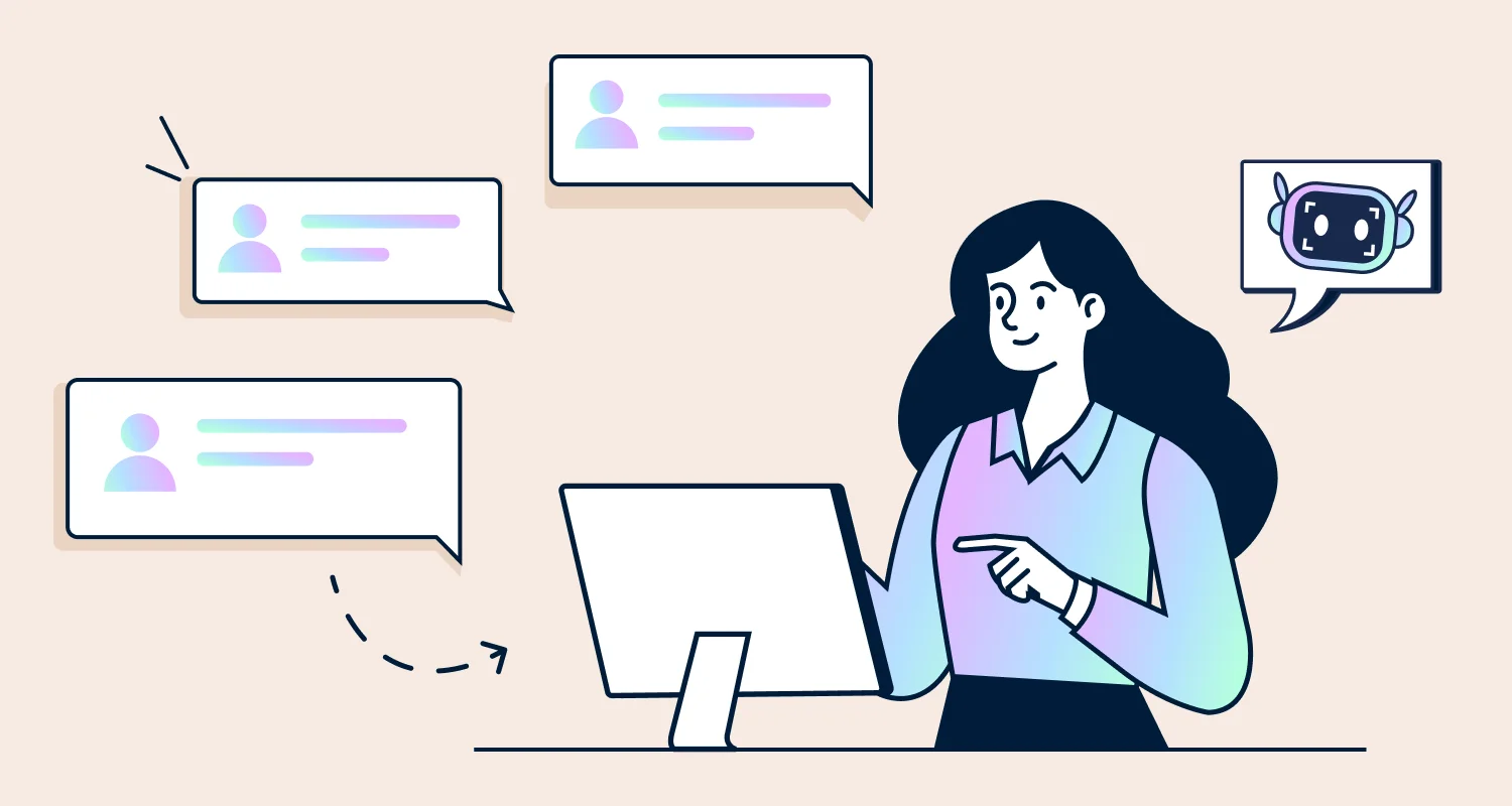 Customer service phrases displayed in support chats with AI assistance on a customer service dashboard