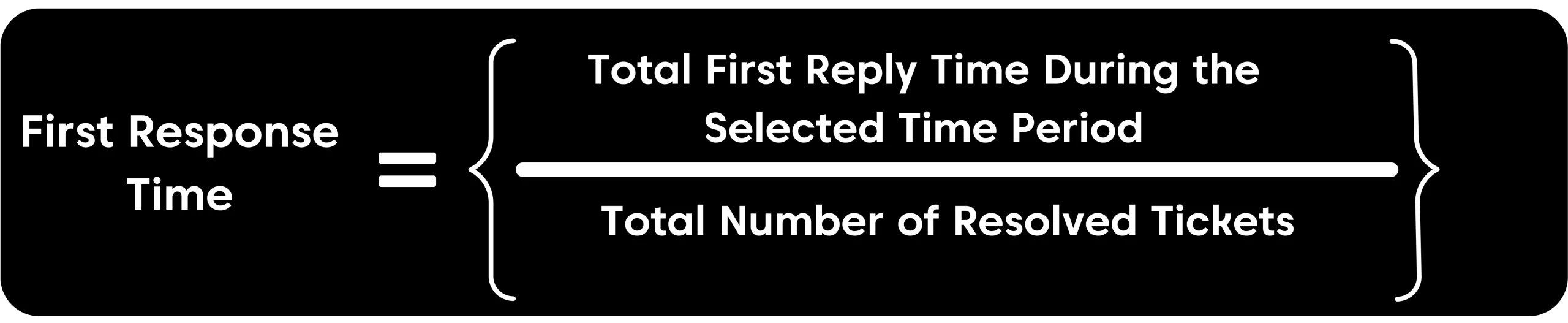 First response time formula for tracking customer support responsiveness and service efficiency.