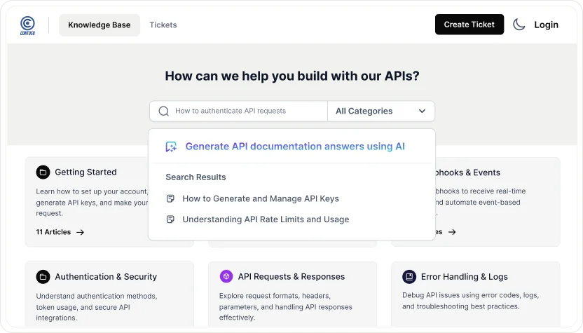 Knowledge base software with AI-powered search for self-service support and customer help documentation.