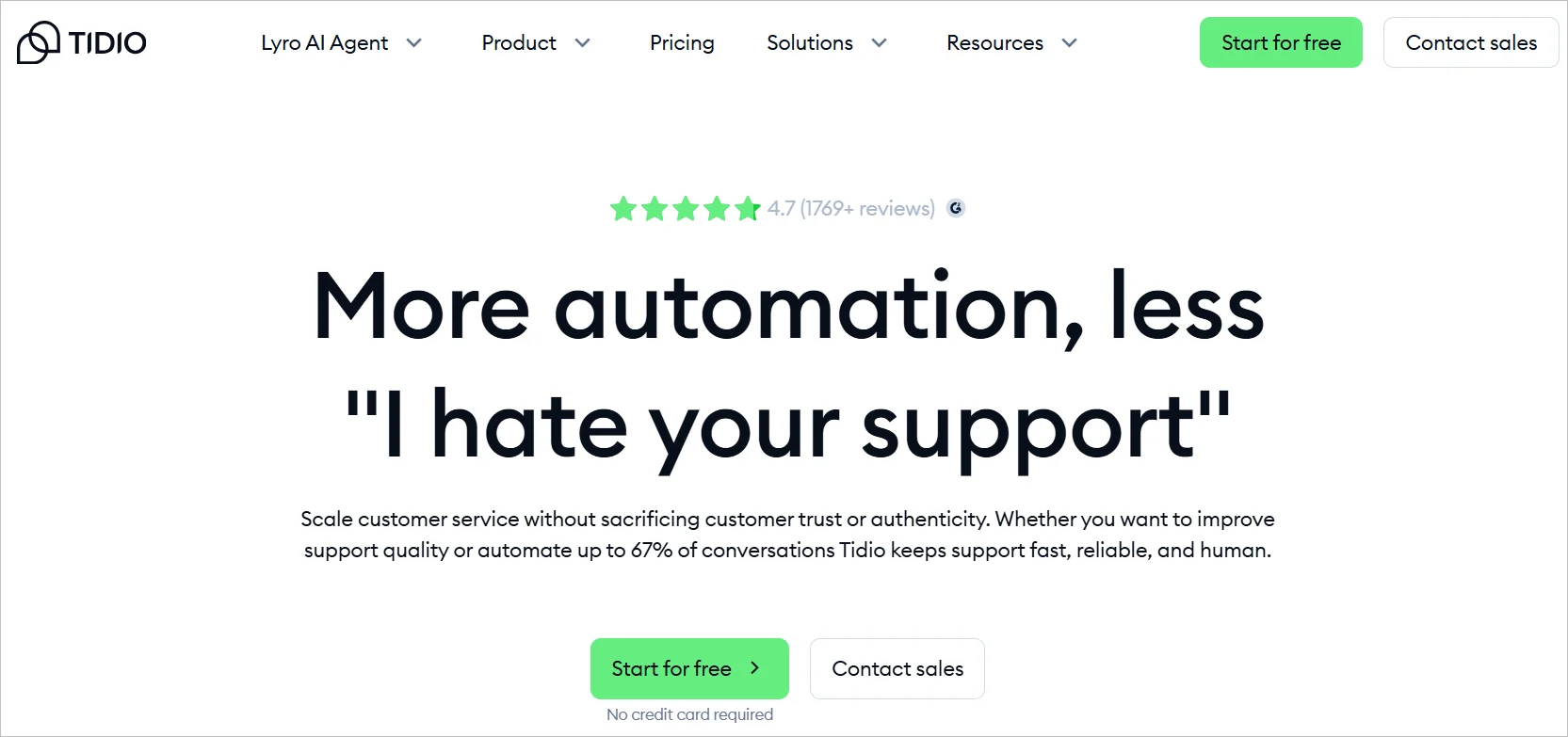 Tidio homepage promoting automated customer support with AI tools to speed responses and improve service.