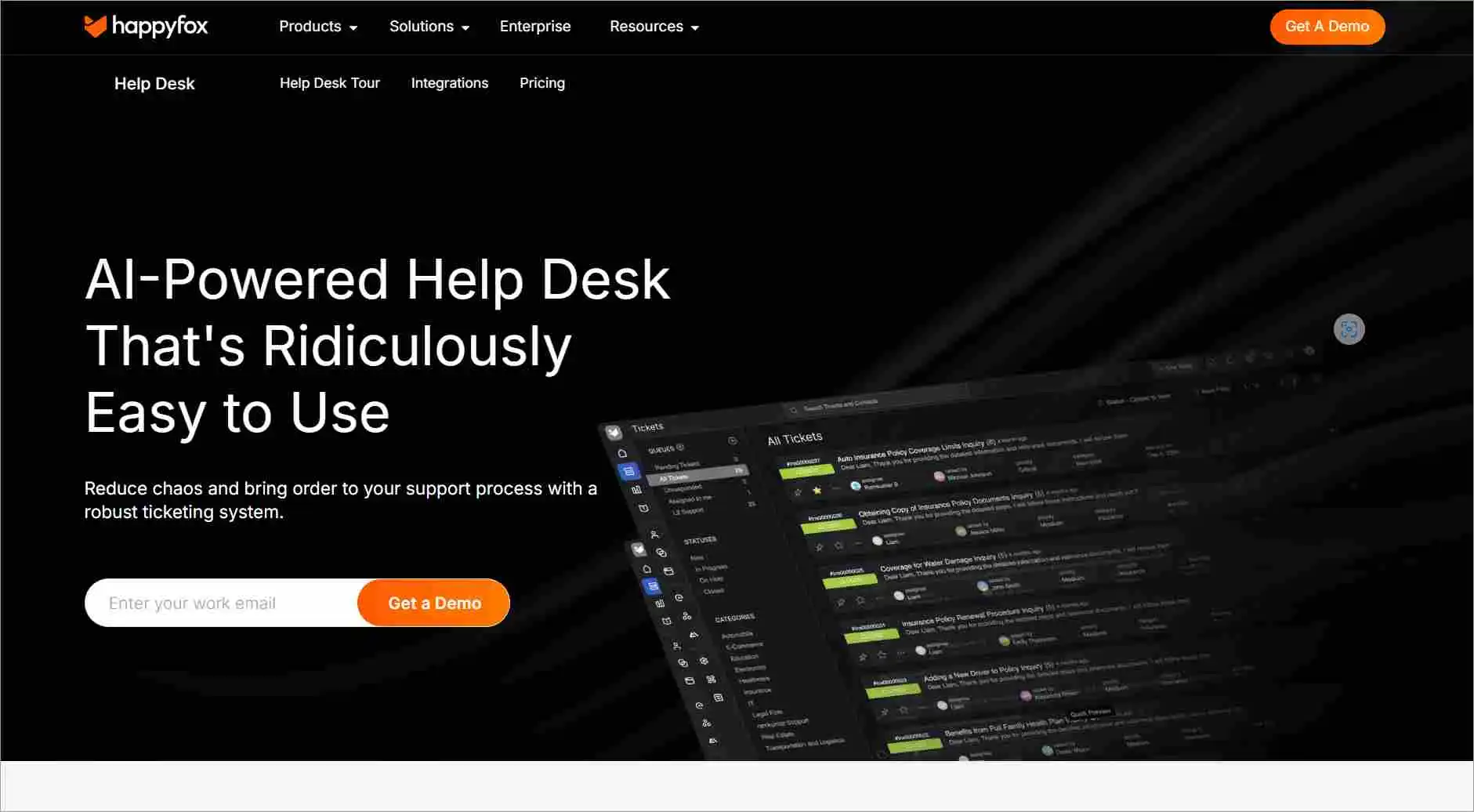 HappyFox homepage showcasing advanced help desk management as a top Zendesk alternative