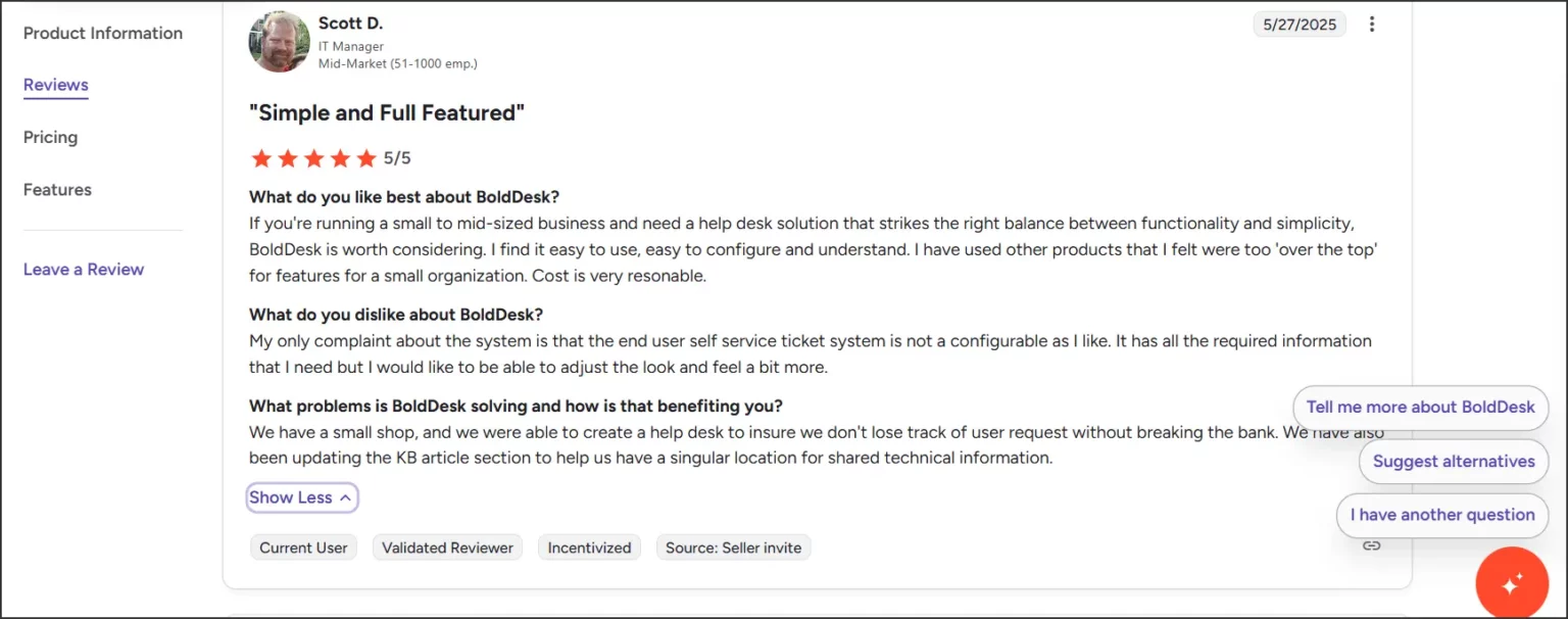 BoldDesk's G2 Reviews