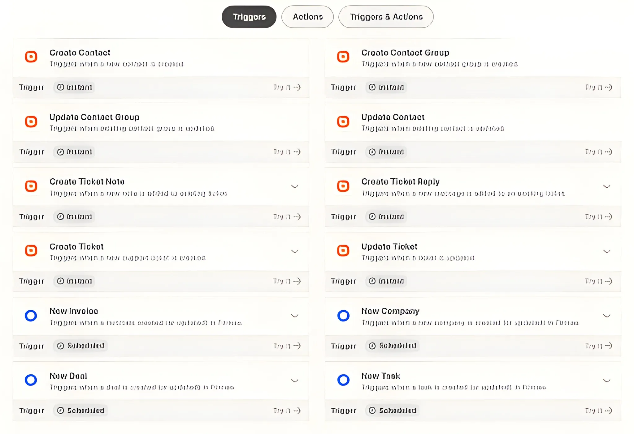Integrating BoldDesk with Firmao through Zapier using automated triggers for tickets, contacts, invoices, deals, and tasks.