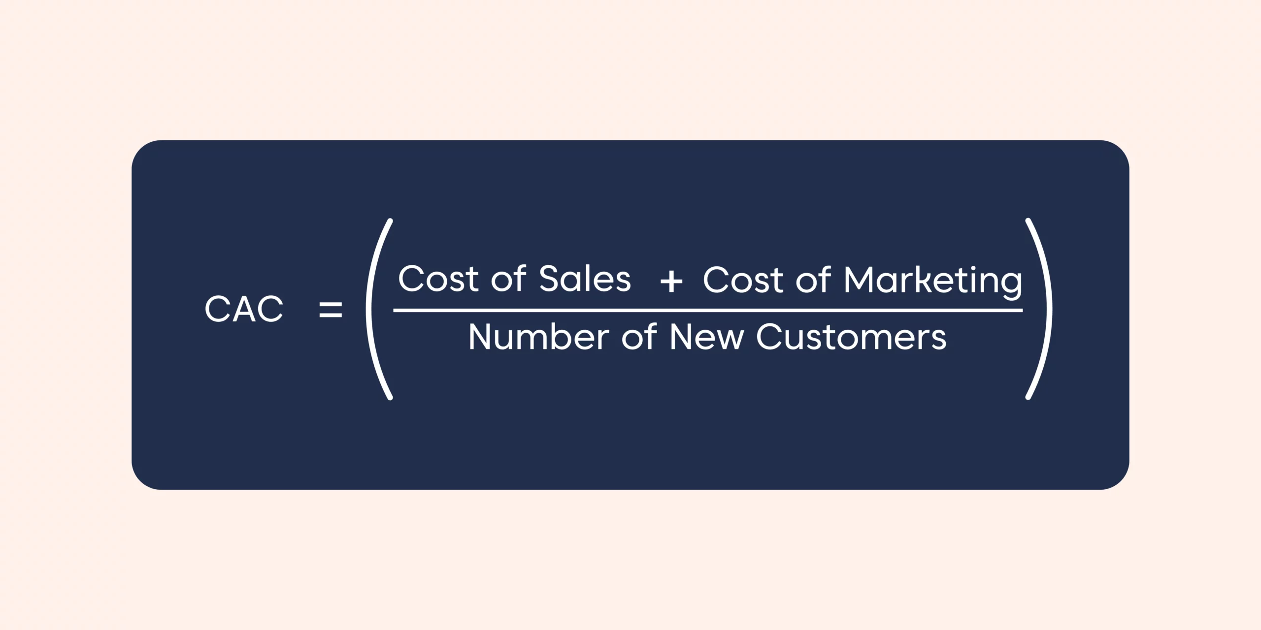 Customer acquisition cost (CAC) formula: total sales and marketing costs divided by new customers.