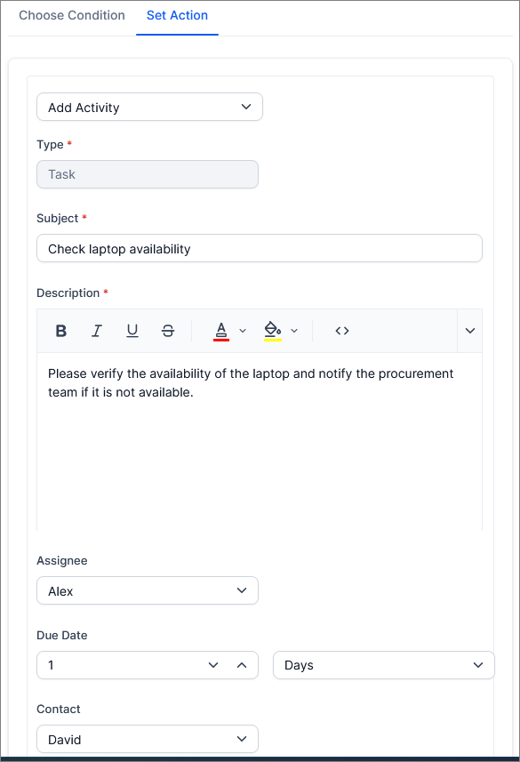 Adding activities from automation rules