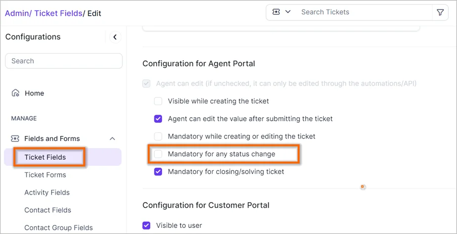 New configuration for ticket fields