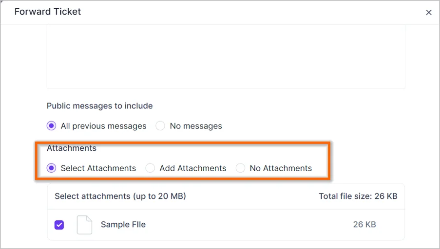 Attach files when forwarding a ticket