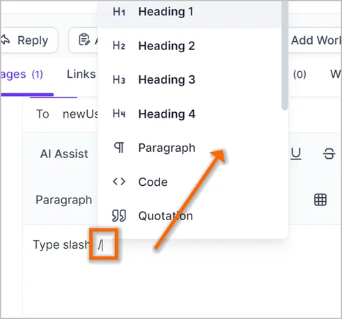 Text editing options when replying to a ticket