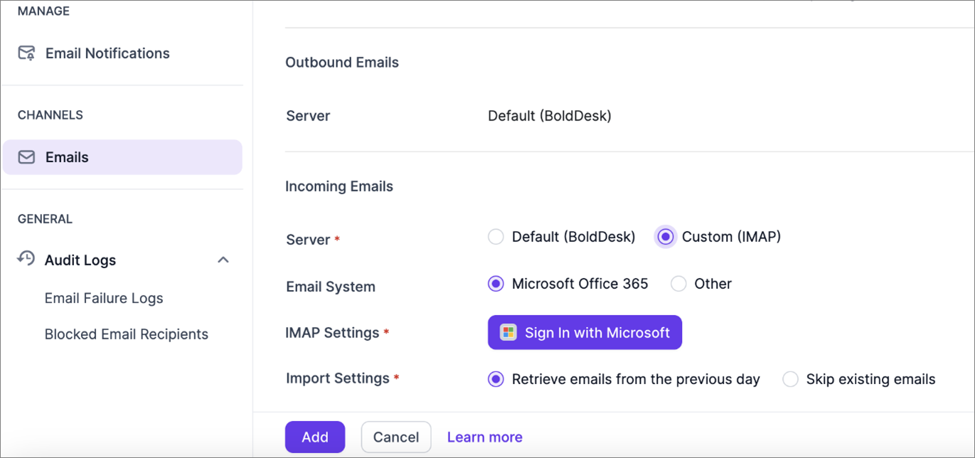 Securely access IMAP settings in BoldDesk