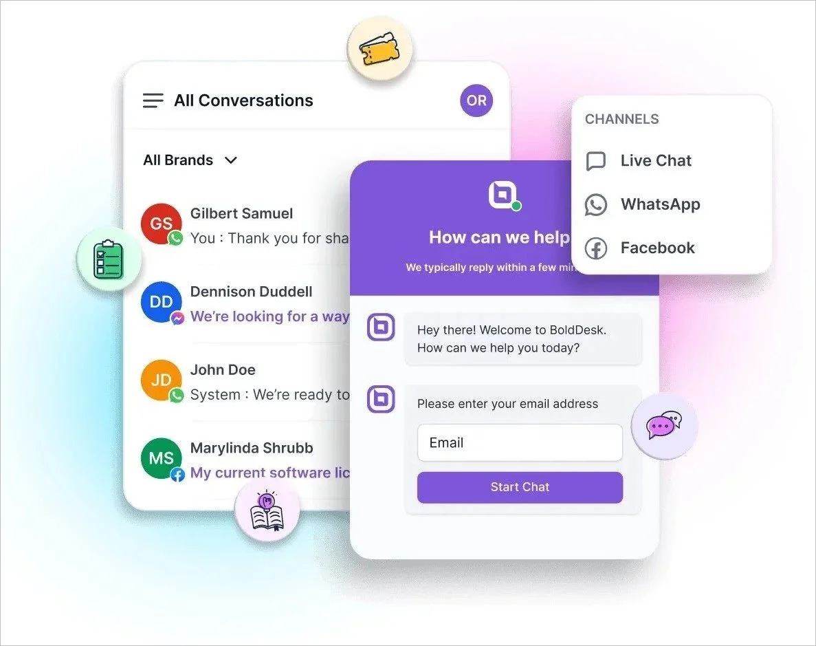BoldDesk's omnichannel inbox with live chat support