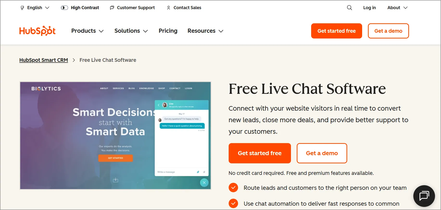 HubSpot live chat software