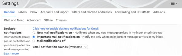 Set up desktop notifications for incoming emails