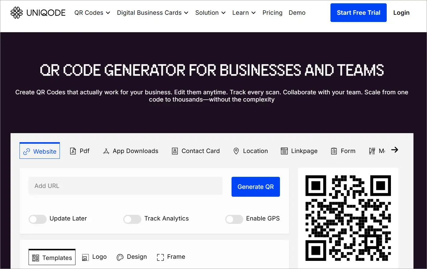 QR Code generator for businesses and teams