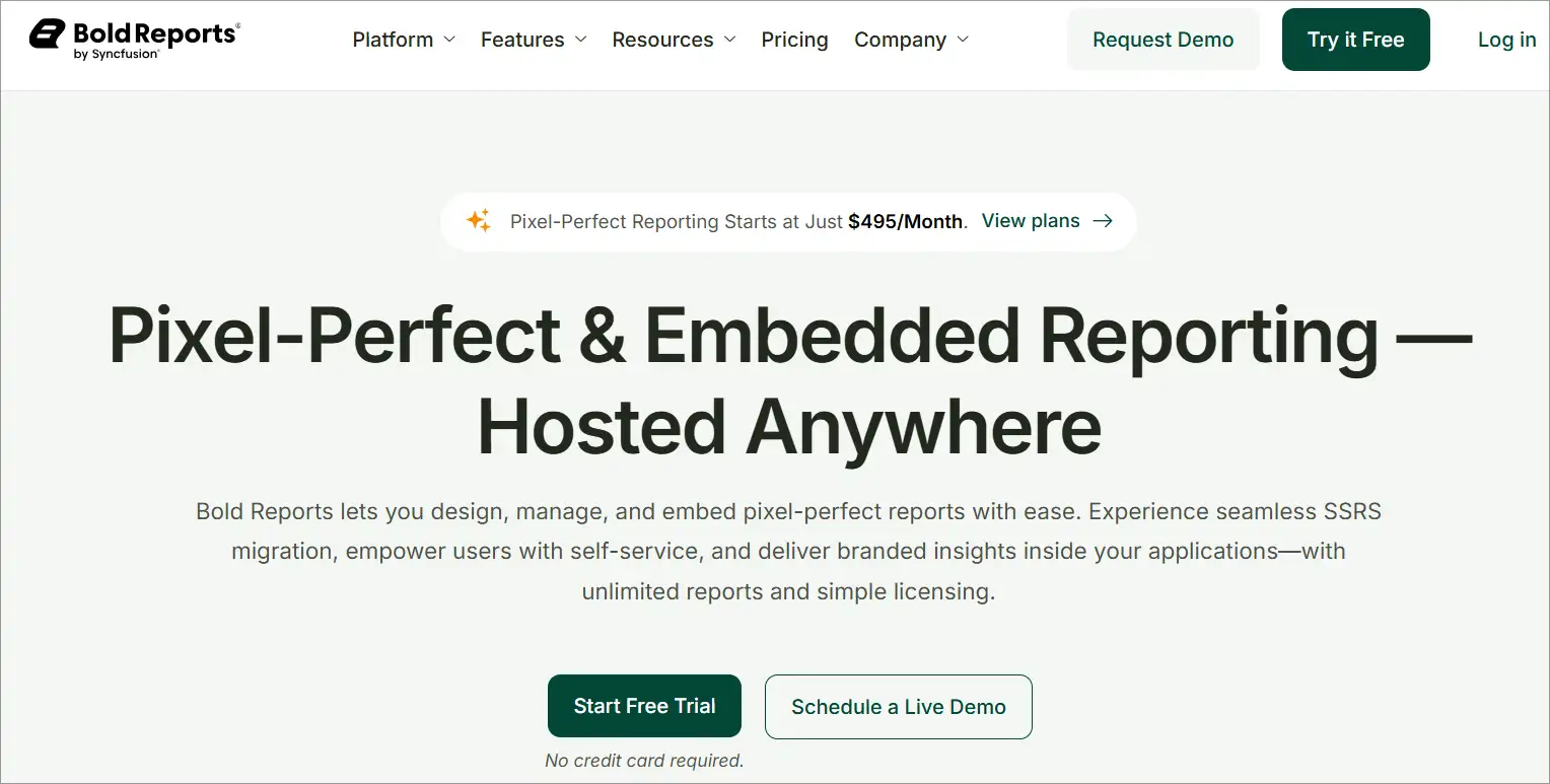 Bold Reports lets you design, manage, and embed pixel-perfect reports with ease.