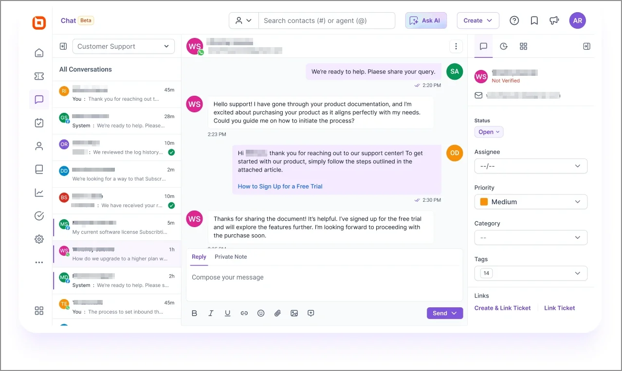 BoldDesk's Omnichannel Inbox