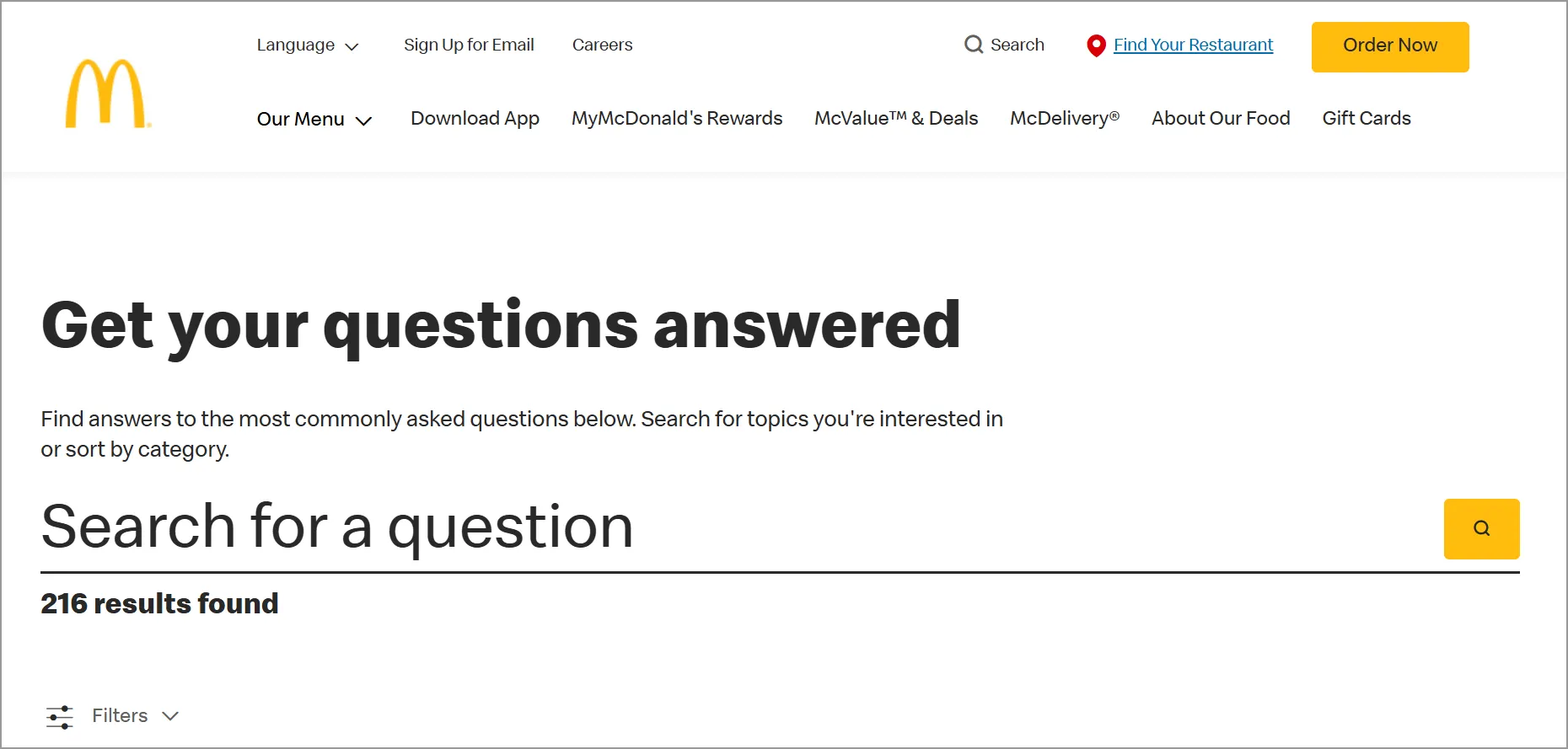 McDonald's FAQ page