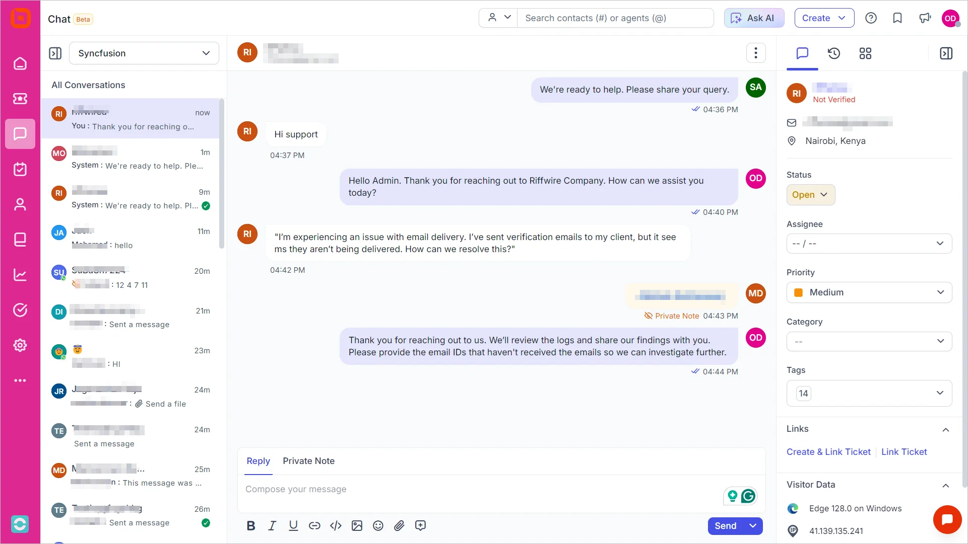 Agent view live chat