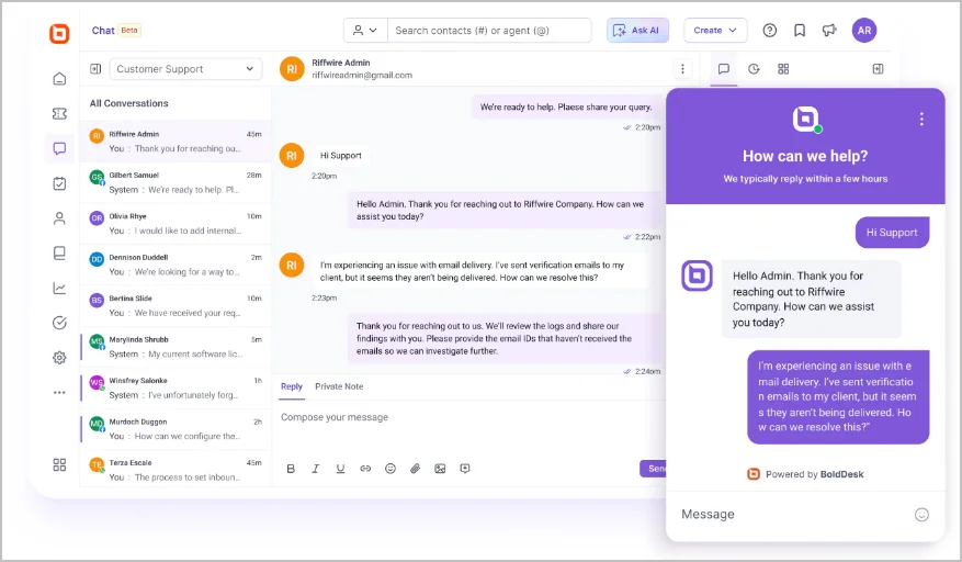Embed your live chat support with BoldDesk