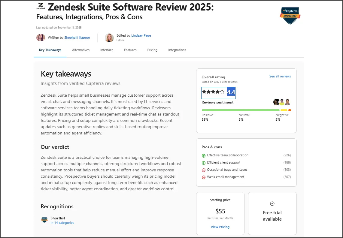 Zendesk reviews on Capterra
