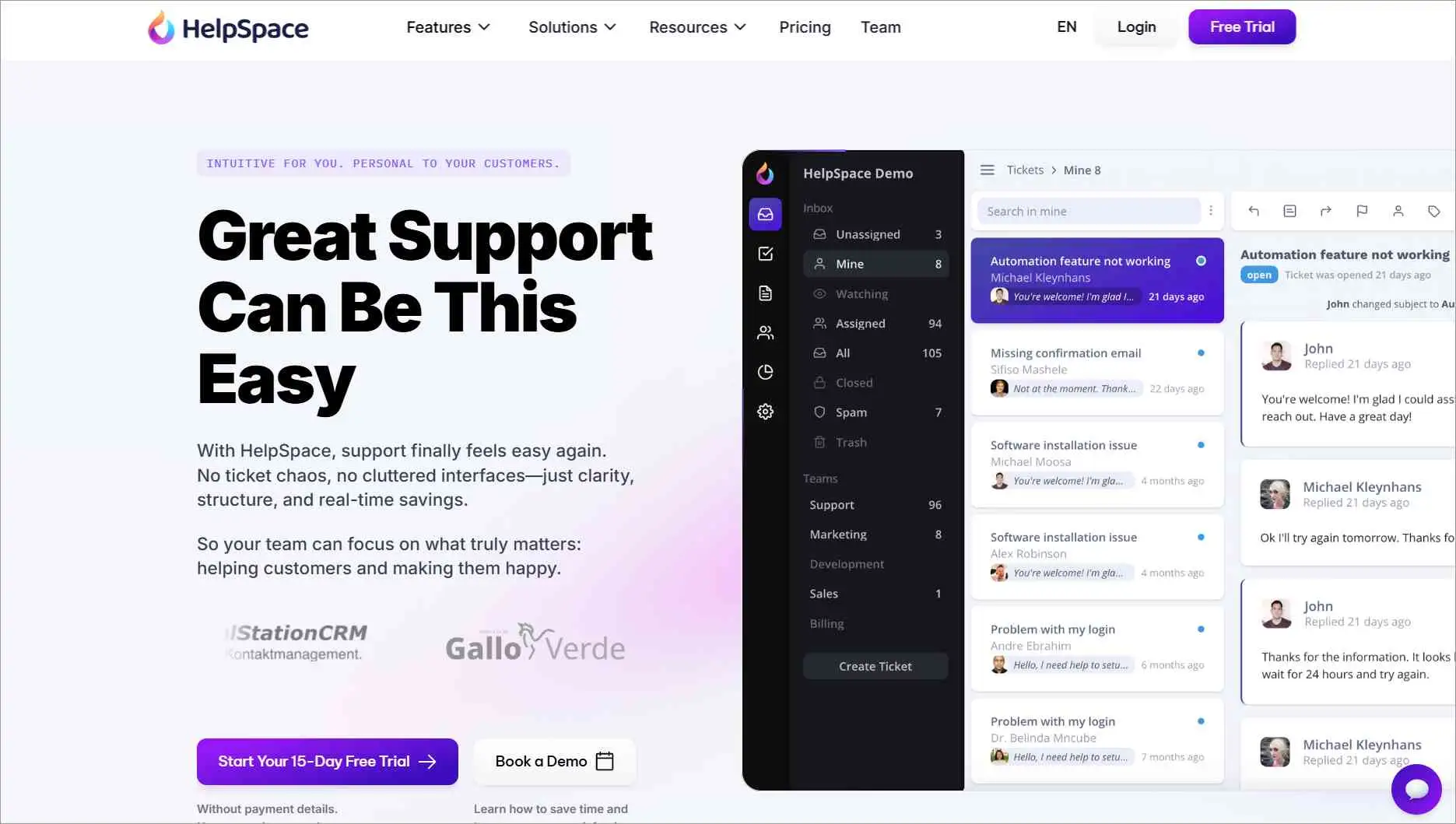 HelpSpace help desk software shown as a LiveAgent alternative for team inbox and customer support