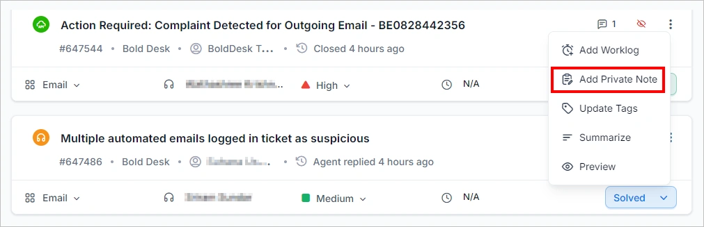 Adding Private Notes