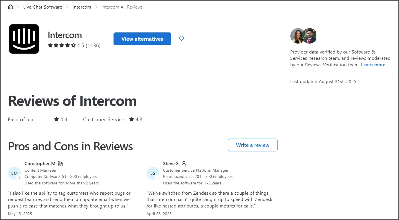 Intercom reviews on Capterra