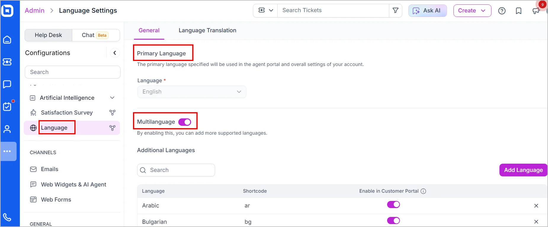 BoldDesk Multilingual support