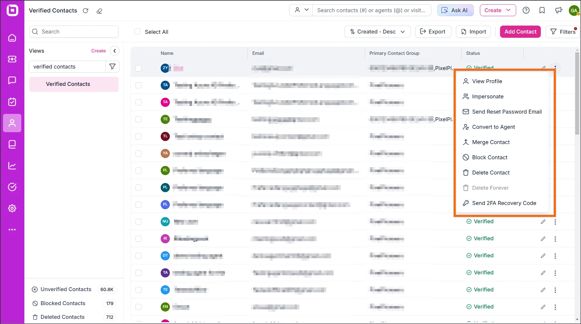 An Example of the BoldDesk Contact Management