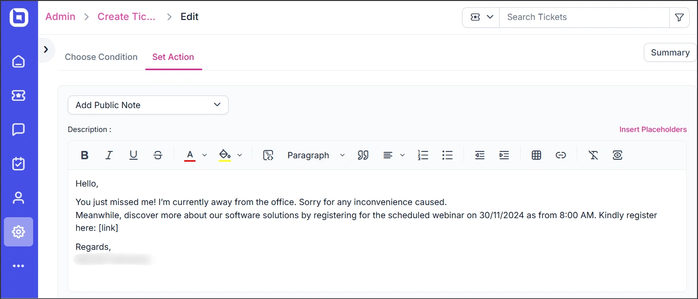 Set SLA triggers to automatically send OOO messages