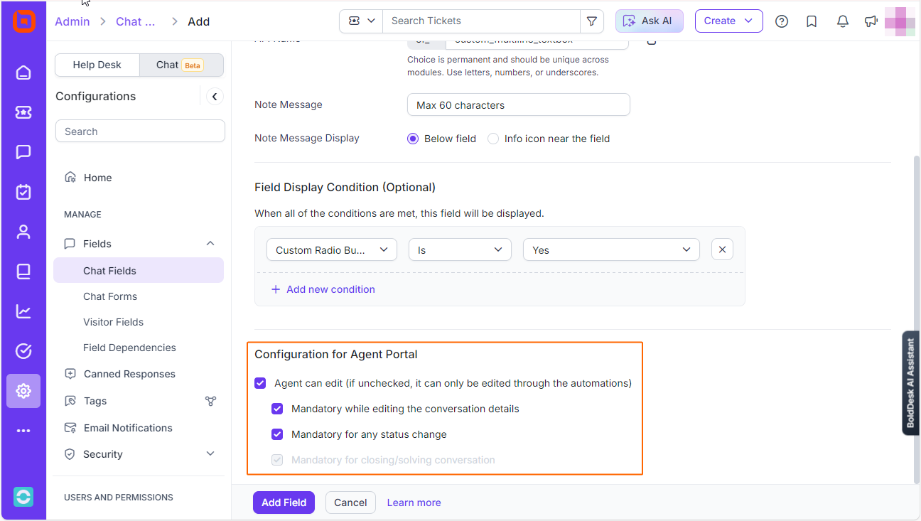 Live chat release: Configuration for agent portal