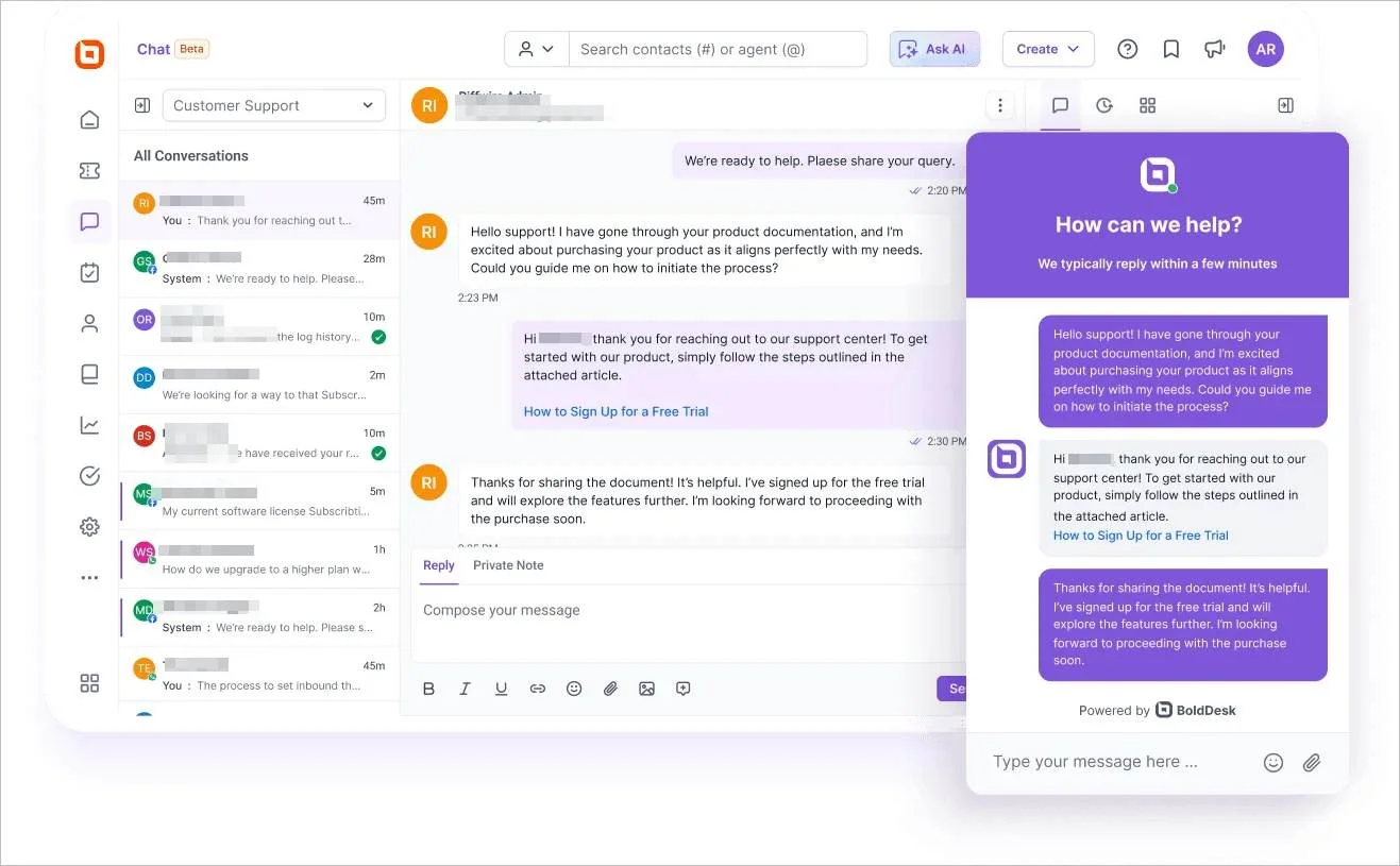 BoldDesk customer service channels