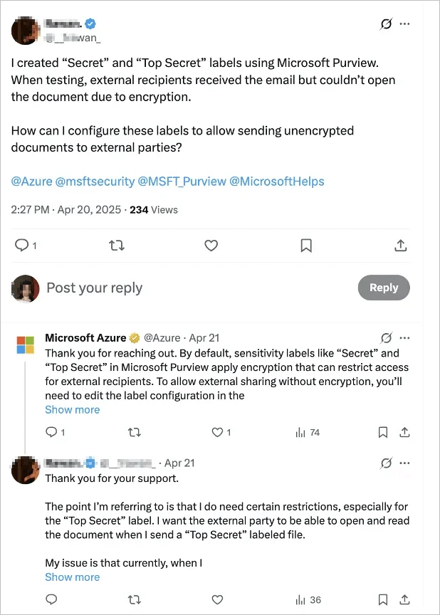 Messages shared on Microsoft platform