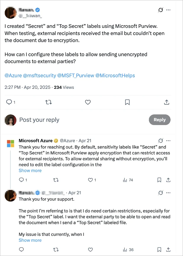 Messages shared on Microsoft platform on X