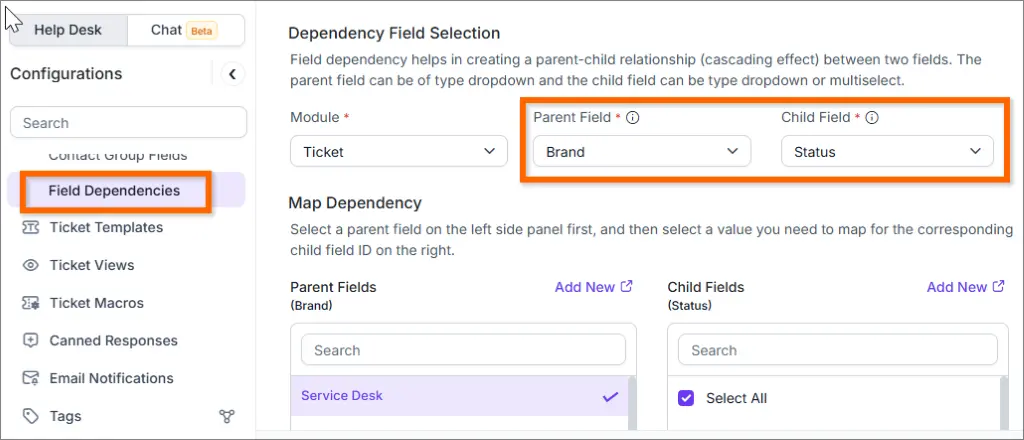 Ticket Statuses Based on Brand 