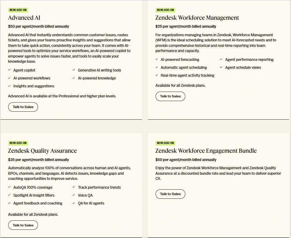 Zendesk pricing: Add-ons