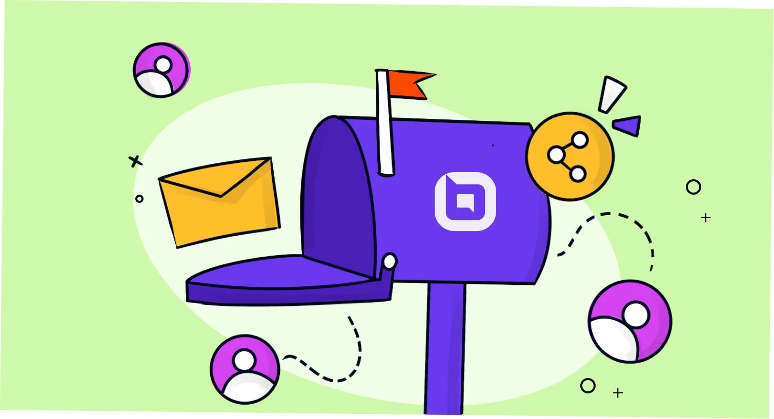 Shared inbox tools illustration showing team email collaboration, customer support workflow, and centralized inbox management