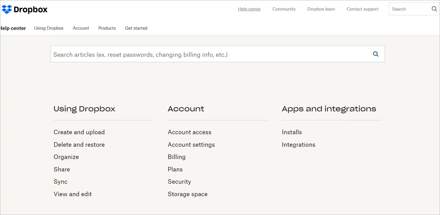 Drop box knowledge base example