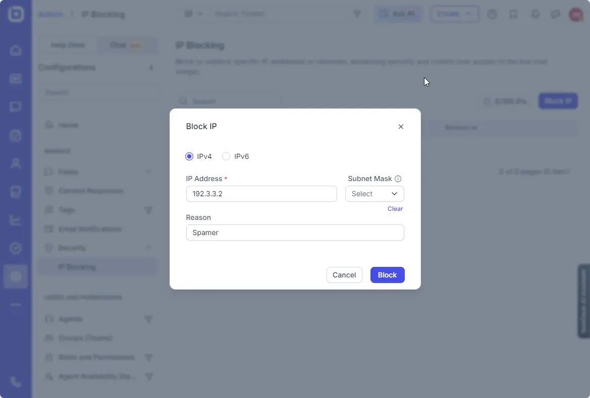 Enhanced security with IP blocking for Live Chat widget 