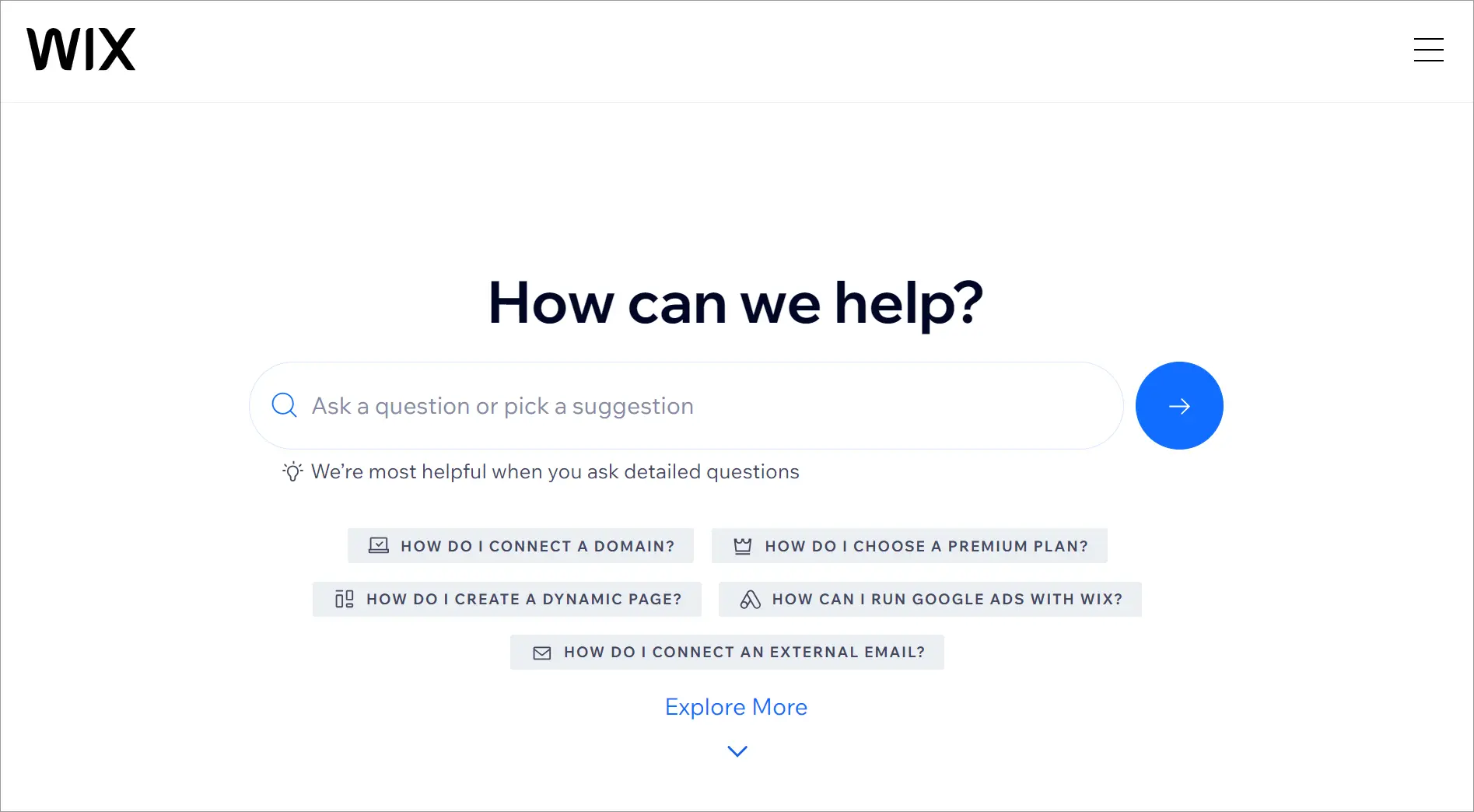 Wix knowledge base example