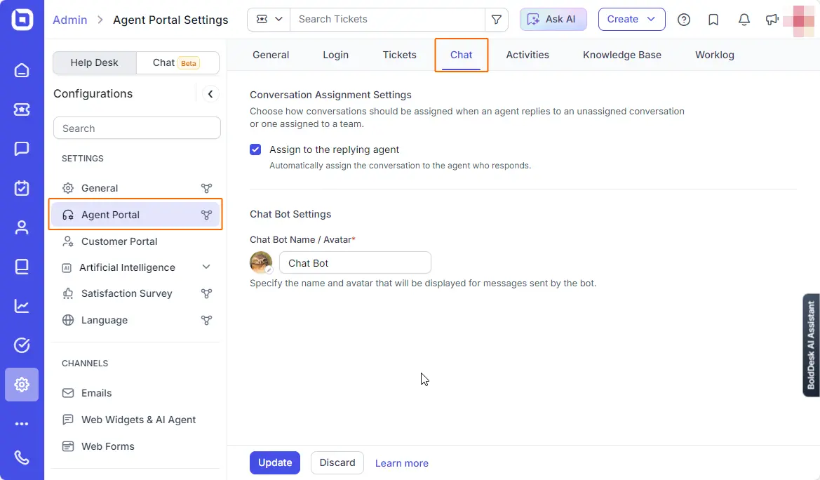 Chatbot settings 
