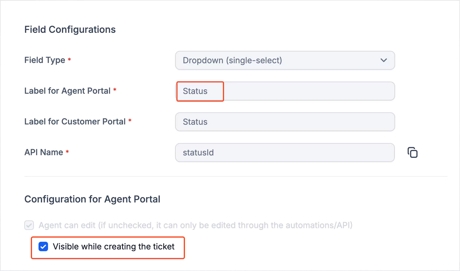 Configurable status field