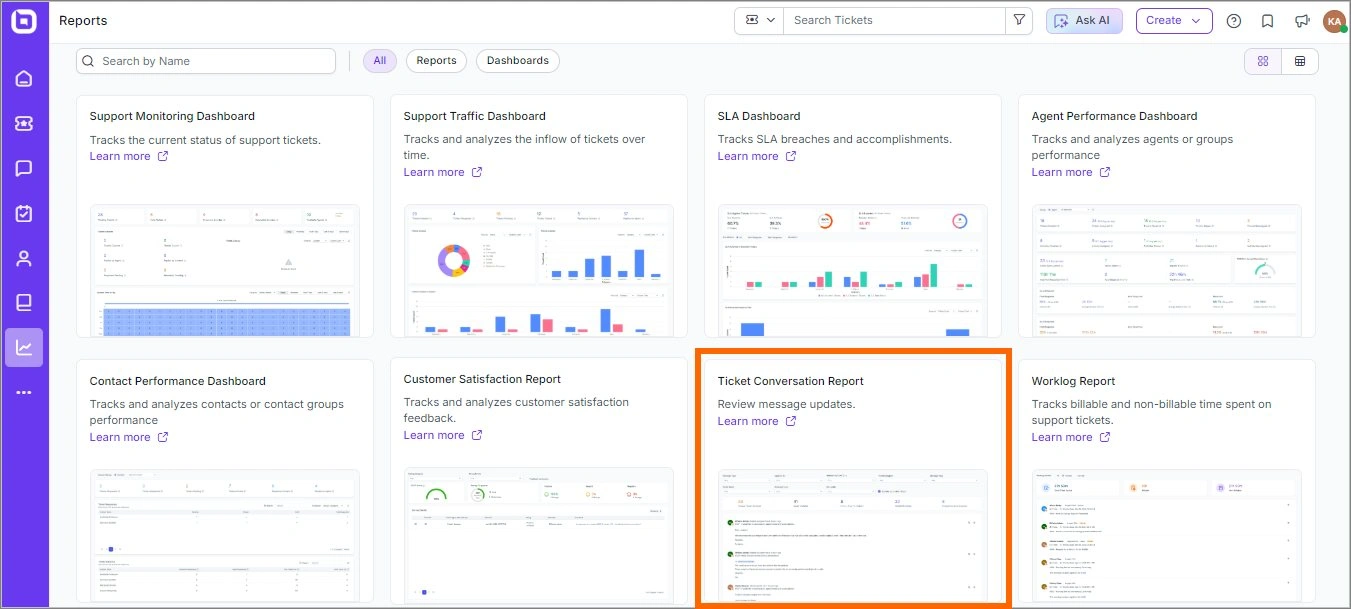 BoldDesk's Ticket Conversation Report