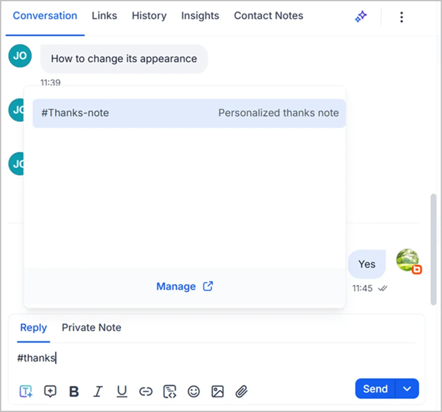 Quick access to canned responses