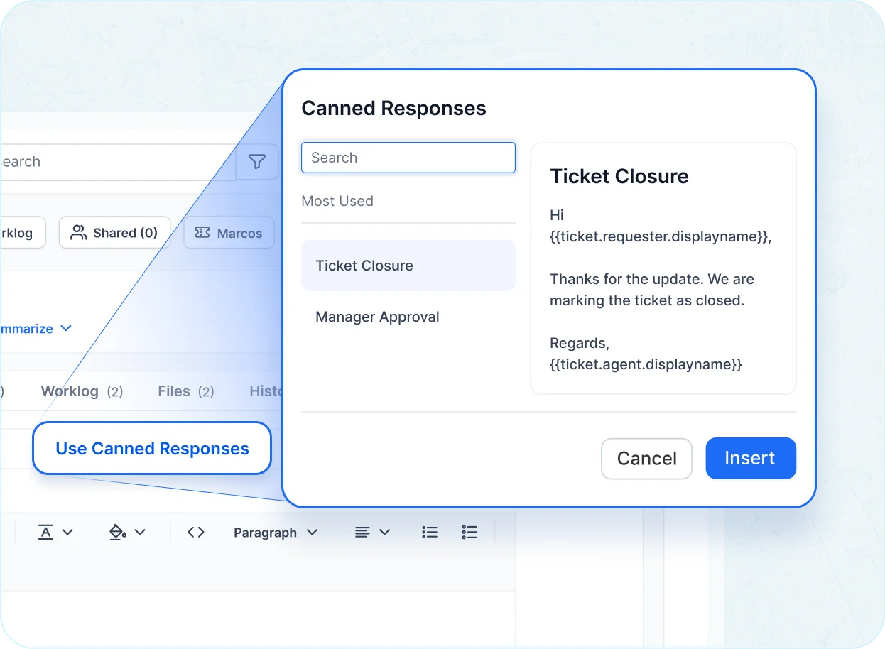 Save time with canned responses in shared inbox software.