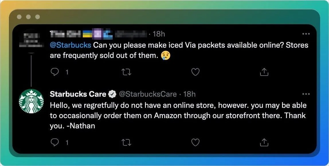 Starbucks Facebook for customer service