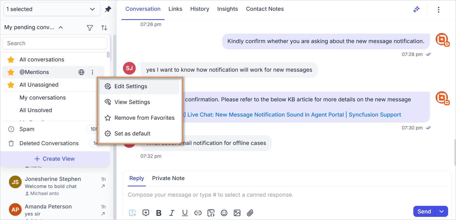 Manage chat views