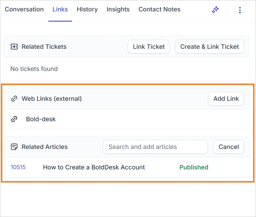 Link help articles and external URLs